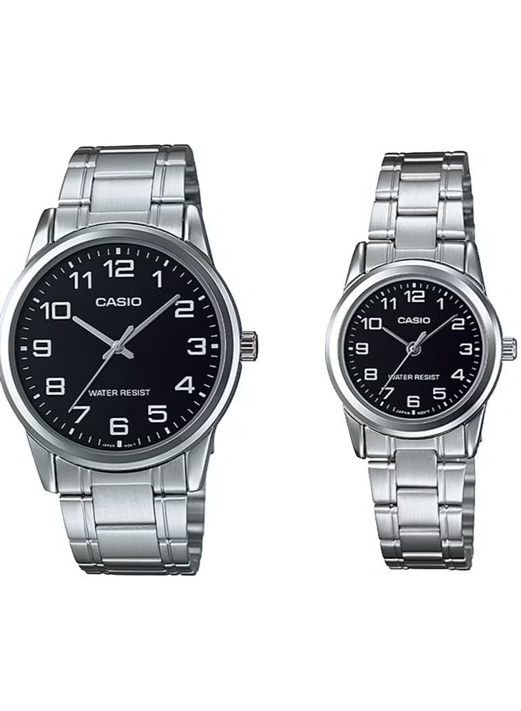 CASIO  Black Dial, Silver Band couple watch MTP/LTP-V001D-1B - Image 1
